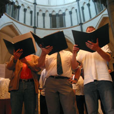 the choir in performance in the Temple Church, London
