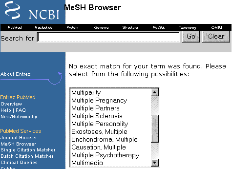 MeSH browser choice