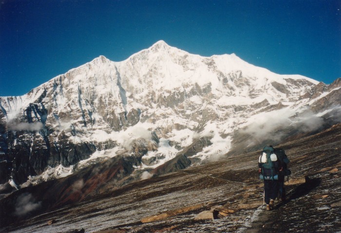 Tukuche (6920m) from path to Thapa Pass on Thapa Peak south face