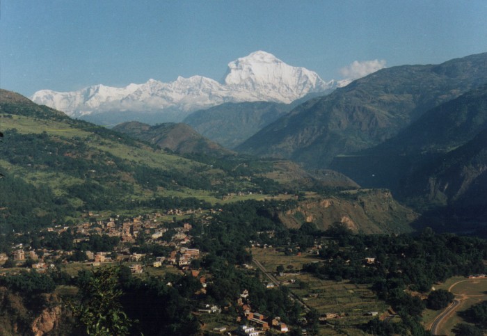 Baglung Bazaar with Dhaulagiri I in background