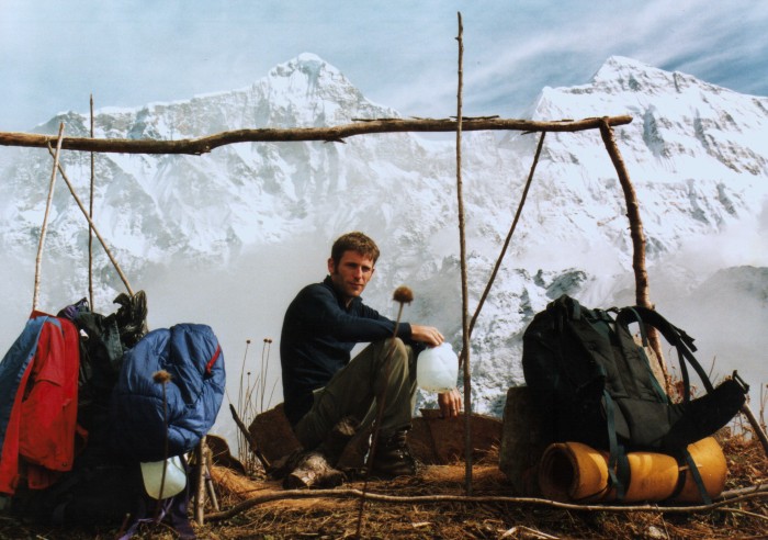 Taking a rest in front of Gurja Himal on Darsinge ridge