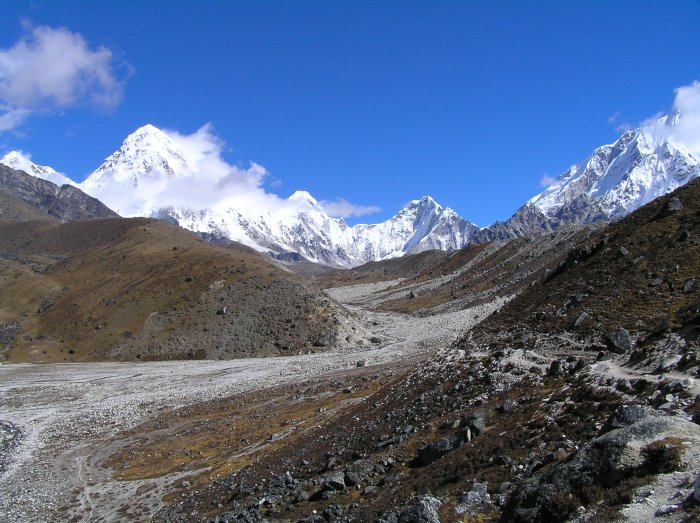 View north towards Lobuche from the Khumbu Glacier terminal moraine