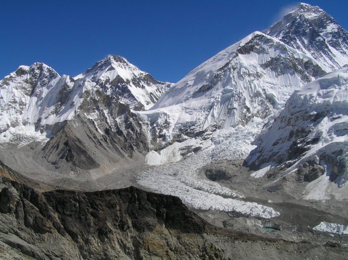 Khumbu Icefall & Glacier with Everest in top right