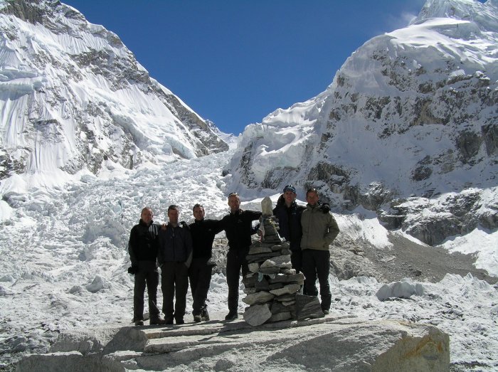 At Everest Base Camp (5364m) in front of the formidable Khumbu Icefall