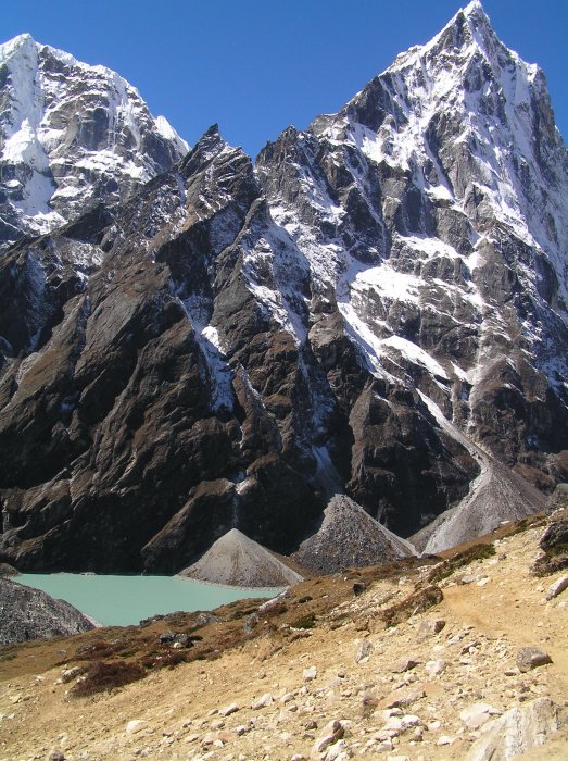 Lake Chola Tsho with Cholatse (6335m) and Arakam Tse (6423m) above