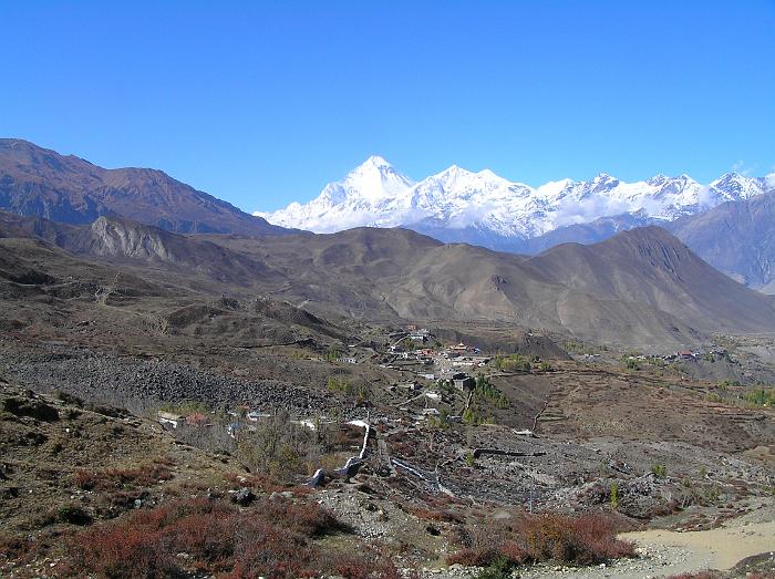 Arrival into Muktinath with Dhaulagiri I above
