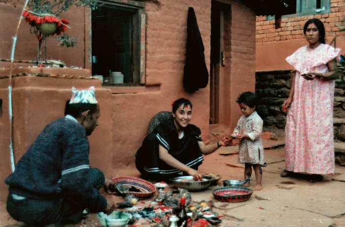 Bina & Priyenka doing puja at Dashain